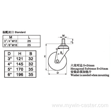 Chrome 6 Inch 130Kg Threaded Brake TPU Caster